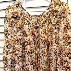 Max Studio Cream and Brown Floral Blouse